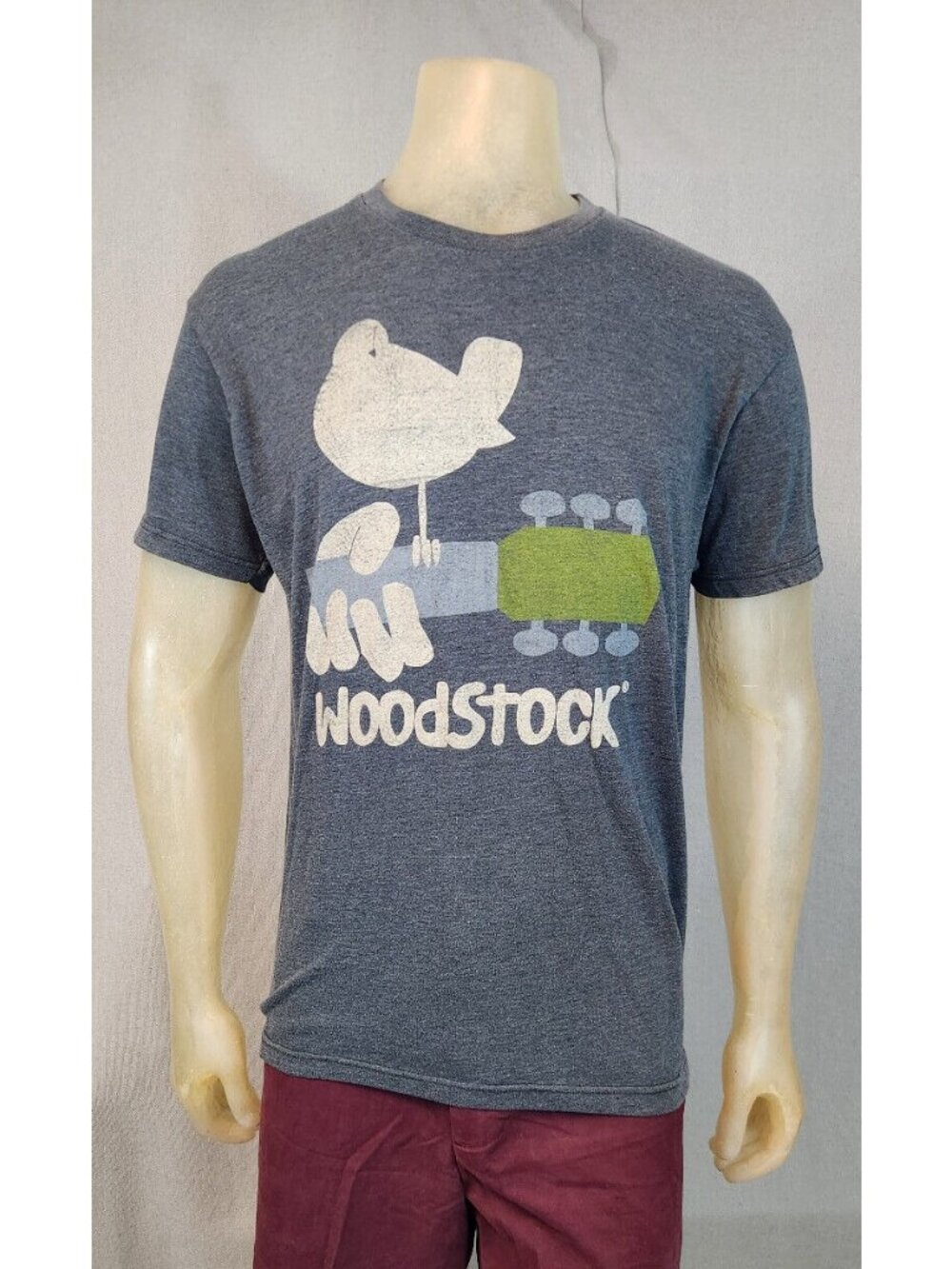 Woodstock Concert Gray Graphic Print LARGE Crew Neck Short Slv T Shirt Top USED